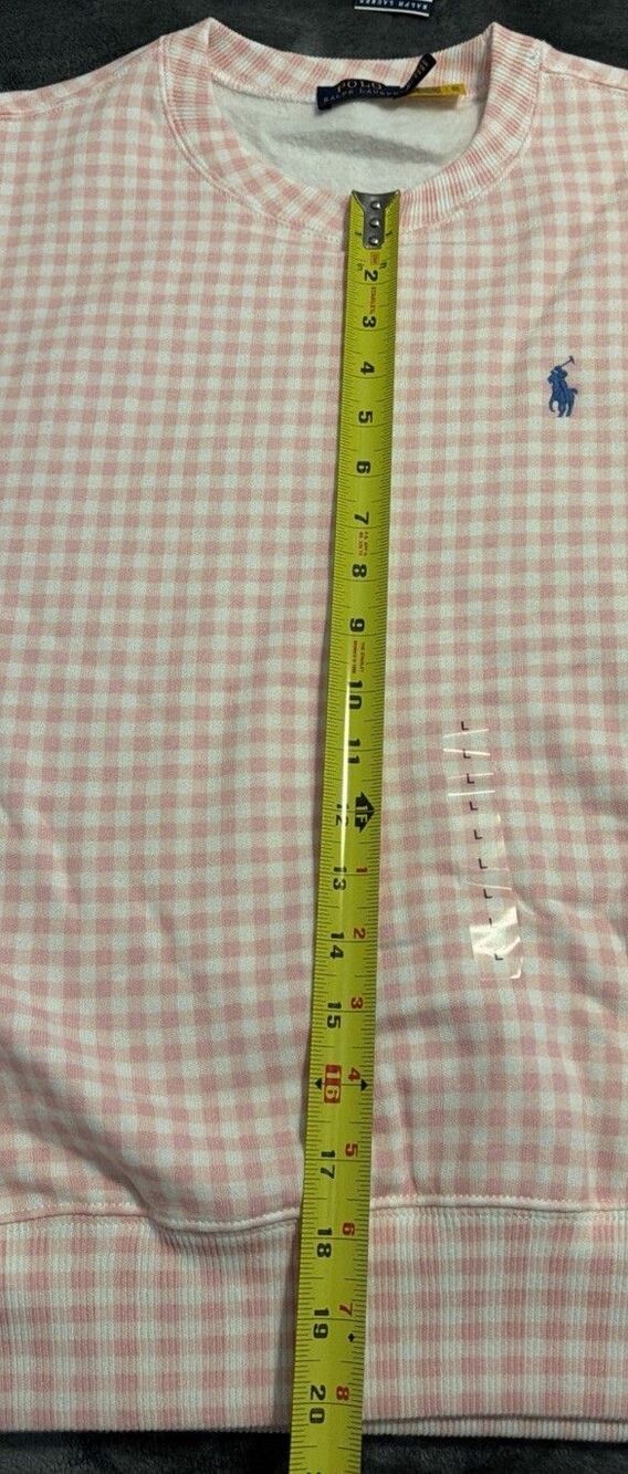 LARGE Polo Ralph Lauren Gingham Fleece Sweatshirt Pink White - Picture 11 of 13